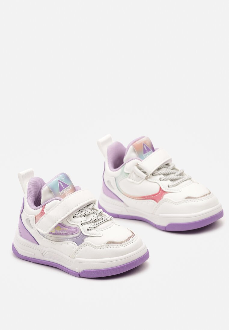 Biało-Różowe Płaskie Buty Sportowe Sneakersy z Geometrycznym Wzorem Adevea