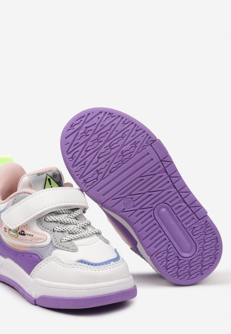 Biało-Fioletowe Płaskie Buty Sportowe Sneakersy z Geometrycznym Wzorem Adevea