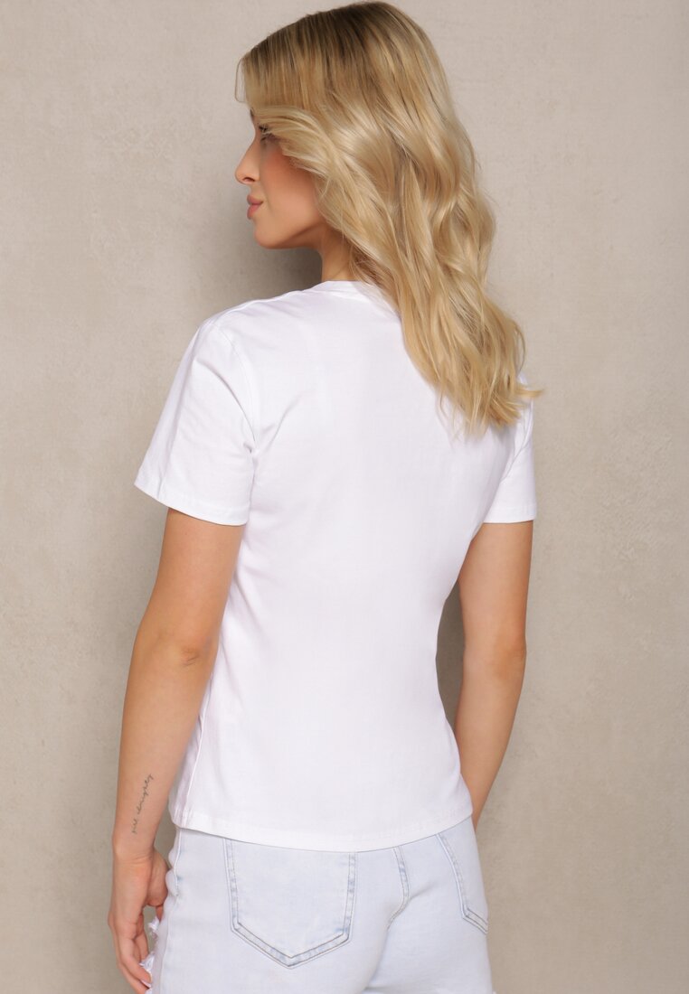 Biały T-shirt z Bawełny z Krótkim Rękawem i Ozdobnym Nadrukiem z Cyrkoniami Quessara
