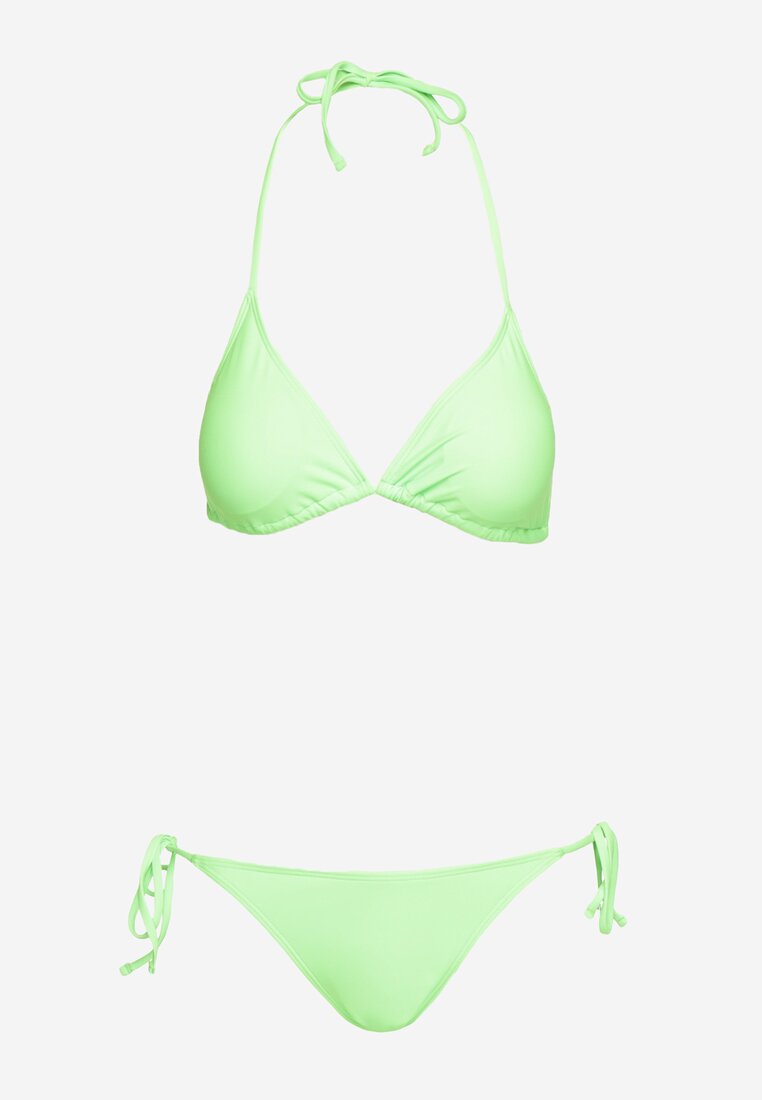 Zielone Dwuczęściowe Bikini Biustonosz z Wiązaniem na Plecach Majtki z Wiązaniami Timarre