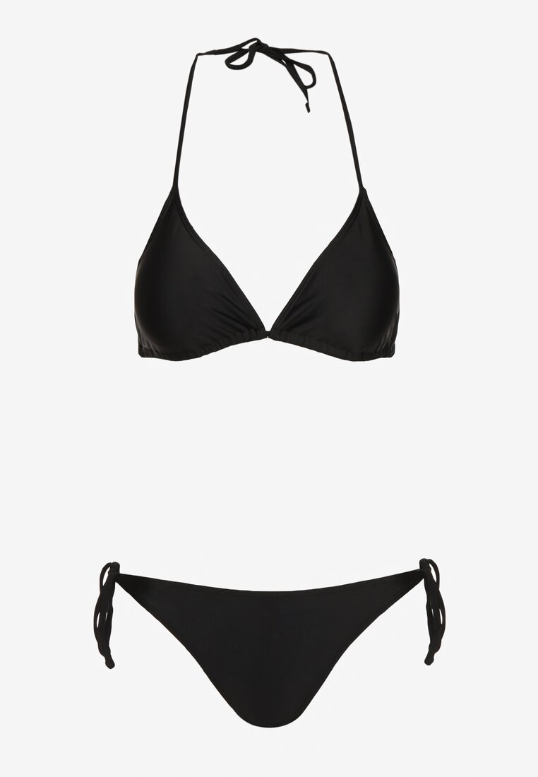 Bikini Negru din Două Piese Sutien cu Șnur pe Spate Slip cu Șnururi Timarre