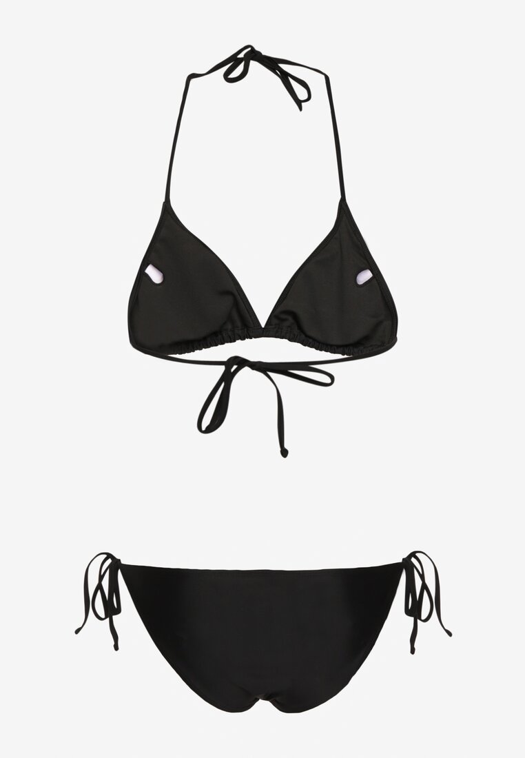 Bikini Negru din Două Piese Sutien cu Șnur pe Spate Slip cu Șnururi Timarre