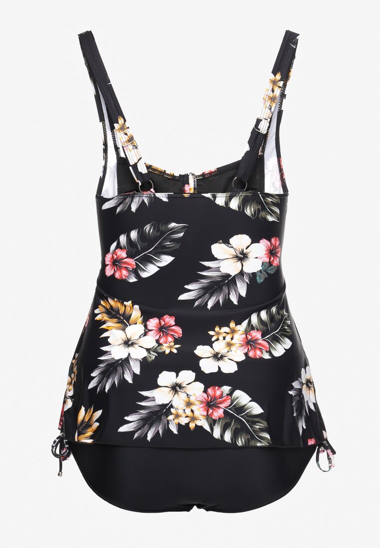 Czarny Strój Kąpielowy Dwuczęściowy Tankini z Topem w Kwiaty Nalaria