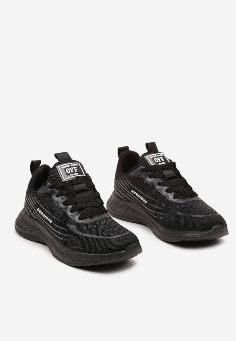 Czarne Casualowe Buty Sportowe Sneakersy na Tłoczonej Płaskiej Podeszwie Moavette