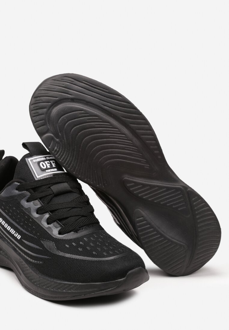 Czarne Casualowe Buty Sportowe Sneakersy na Tłoczonej Płaskiej Podeszwie Moavette