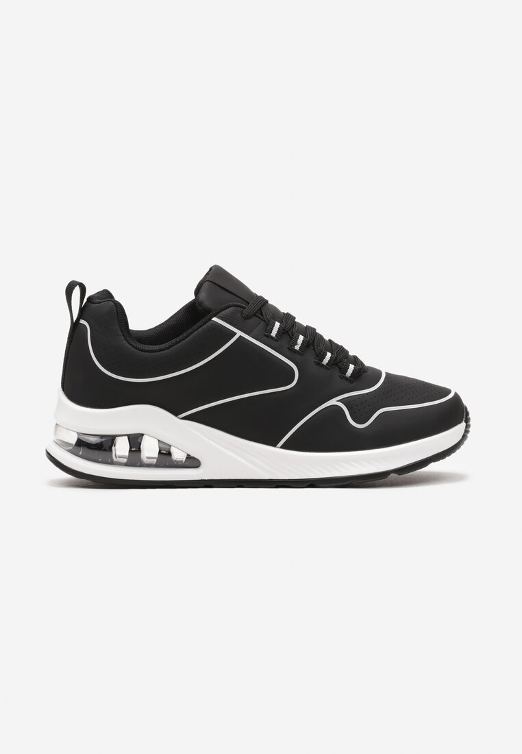 Czarno-Białe Sneakersy przed Kostkę z Podeszwą Typu Air z Imitacji Skóry Ialoella