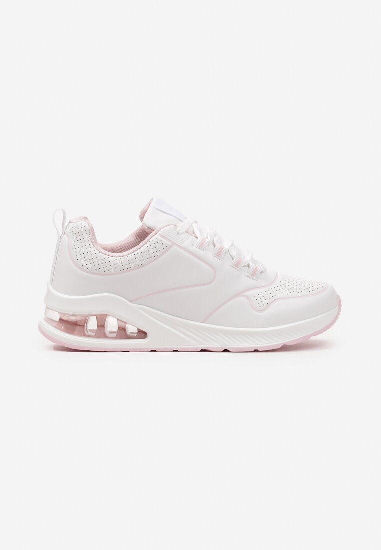 Biało-Różowe Sneakersy przed Kostkę z Podeszwą Typu Air z Imitacji Skóry Ialoella