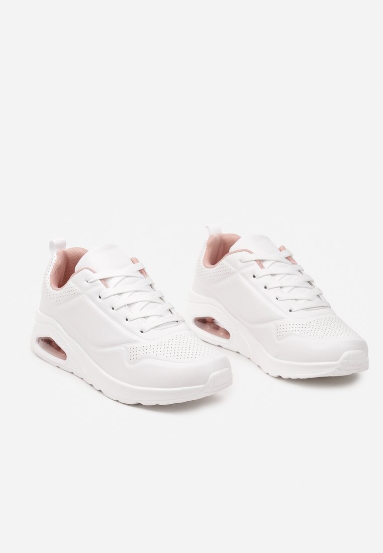 Biało-Różowe Sneakersy na Grubej Podeszwie przed Kostkę Floemini