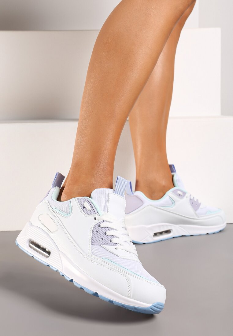 Biało-Fioletowe Sneakersy z Ekoskóry ze Sznurowaniami i Podeszwą Typu Air Walana