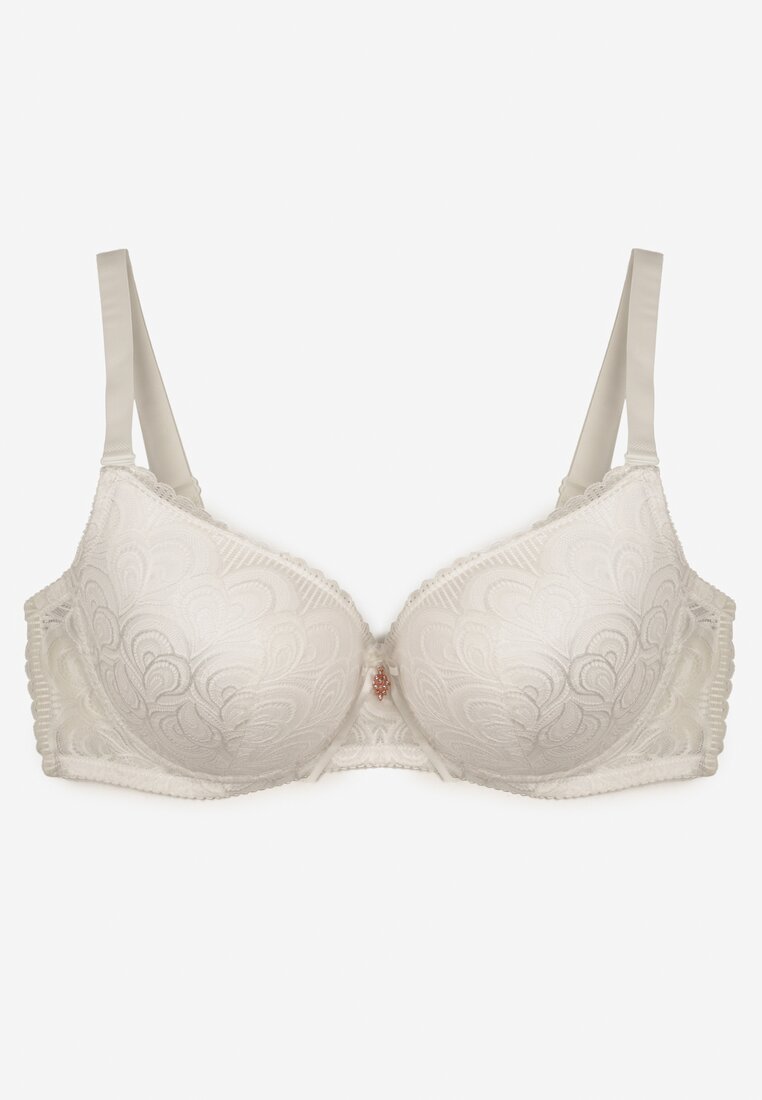 Sutien bej deschis Full Cup cu dantelă decorat cu pandantiv cu zirconiu Eanessa