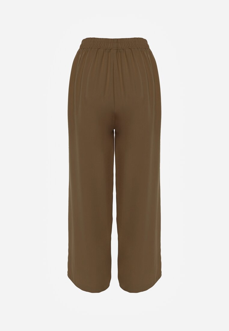 Pantaloni Maro din Bumbac tip Palazzo cu Elastic în Talie Fieana