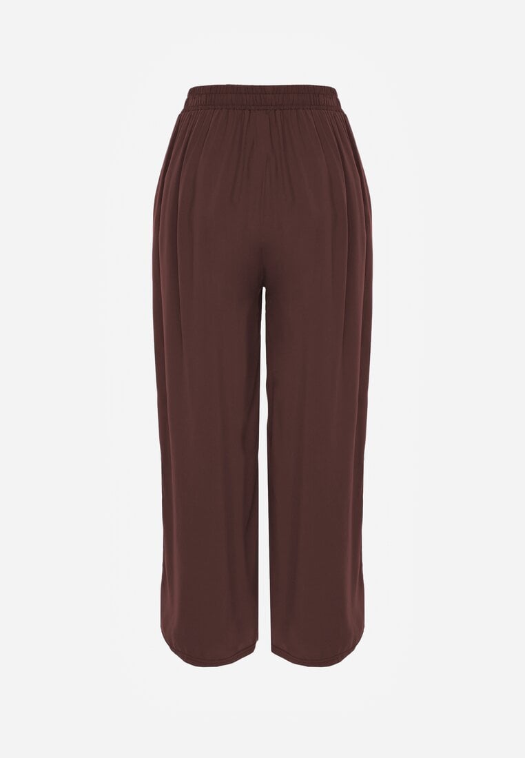 Pantaloni maro din bumbac tip Palazzo cu elastic în talie Fieana