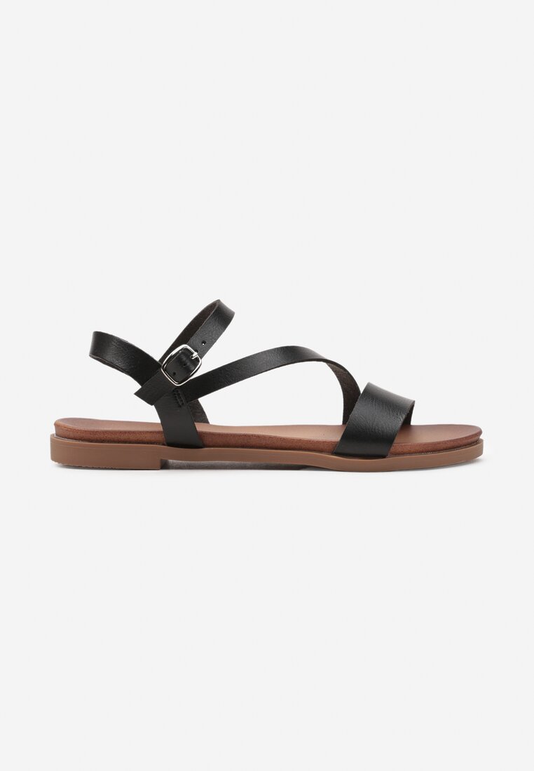 Sandale Negre cu Talpă Joasă în Stil Clasic cu Cataramă Minni