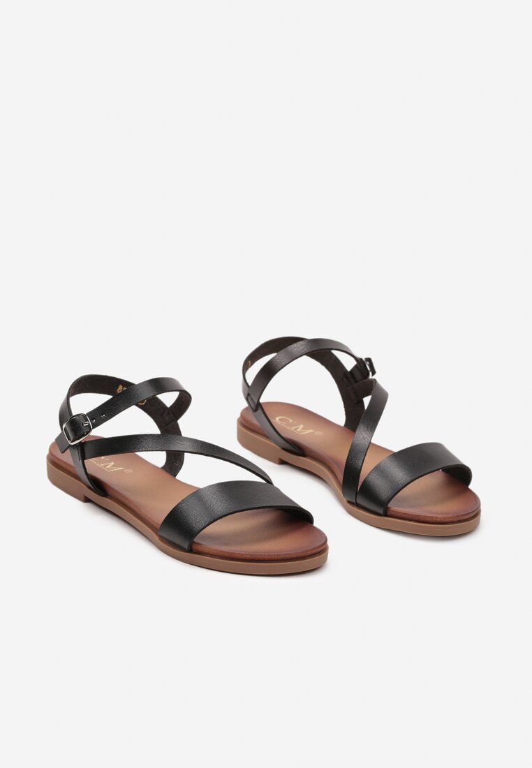 Sandale Negre cu Talpă Joasă în Stil Clasic cu Cataramă Minni