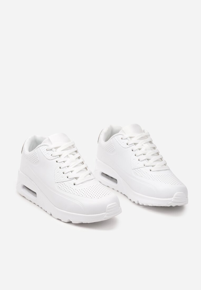 Białe Casualowe Sneakersy na Płaskiej Podeszwie Ozdobione Perforacją i Transparentną Wstawką Dunelia