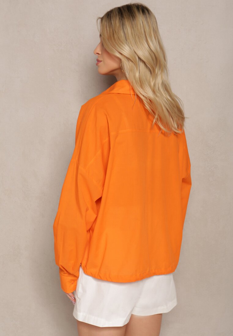 Pomarańczowa Koszula z Bawełny z Dłuższym Tyłem i Gumką z Możliwością Ściągnięcia Sasina