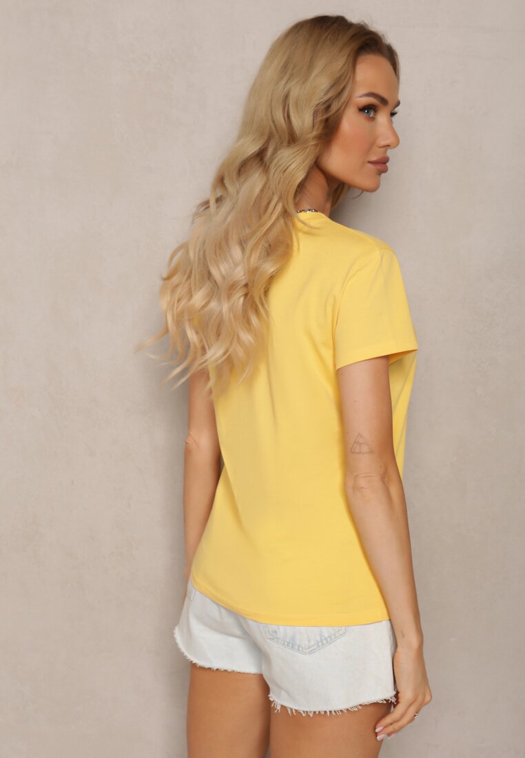 Żółty T-shirt z Bawełny Ozdobiony Nadrukiem Tiimarie