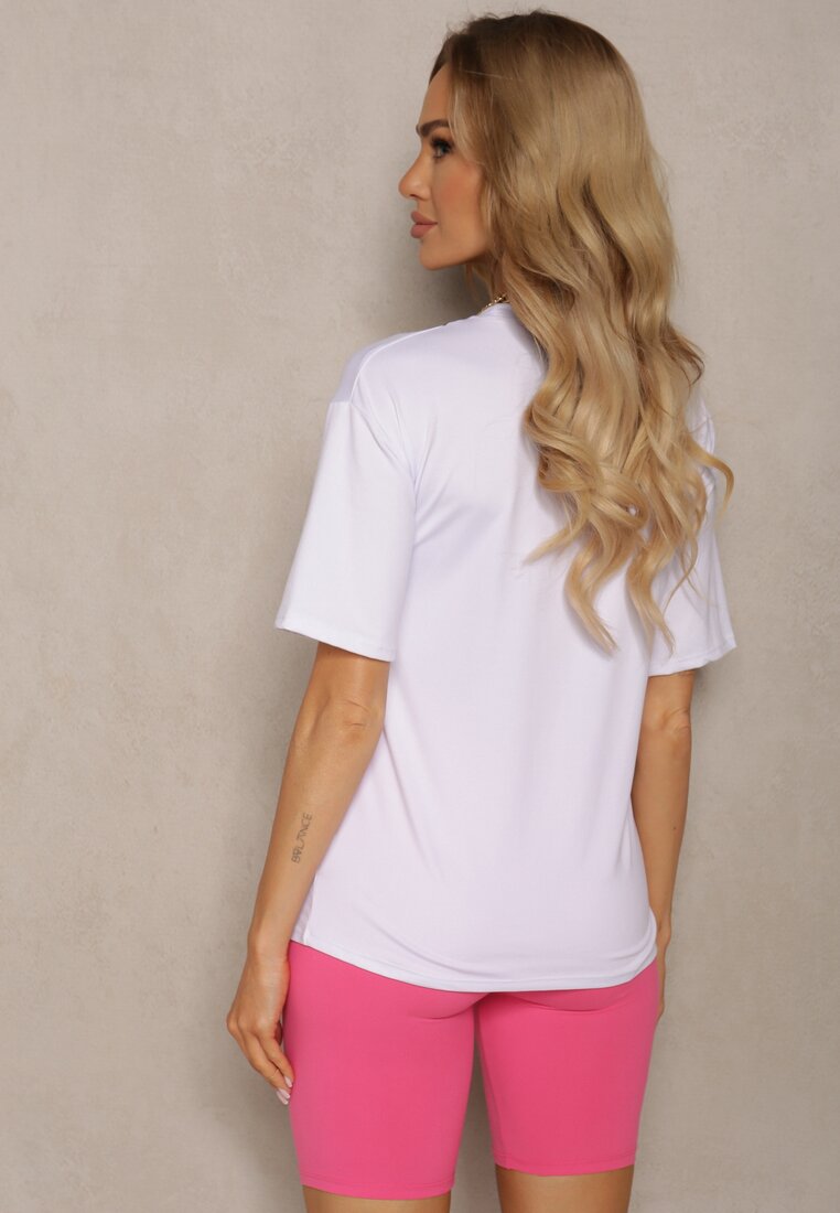 Różowo-Biały Komplet Dresowy  Koszulka z Krótkim Rękawem Krótkie Kolarki Tiimawin