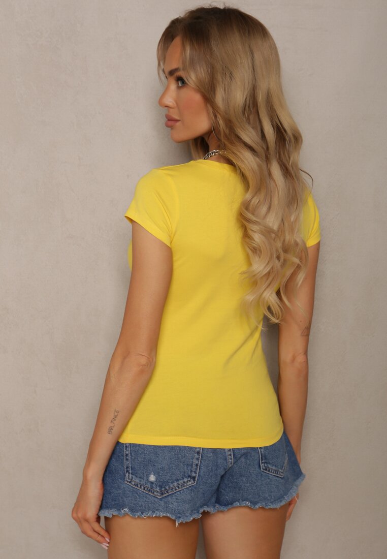 Żółty T-shirt z Bawełny z Aplikacją z Cyrkonii Fierana