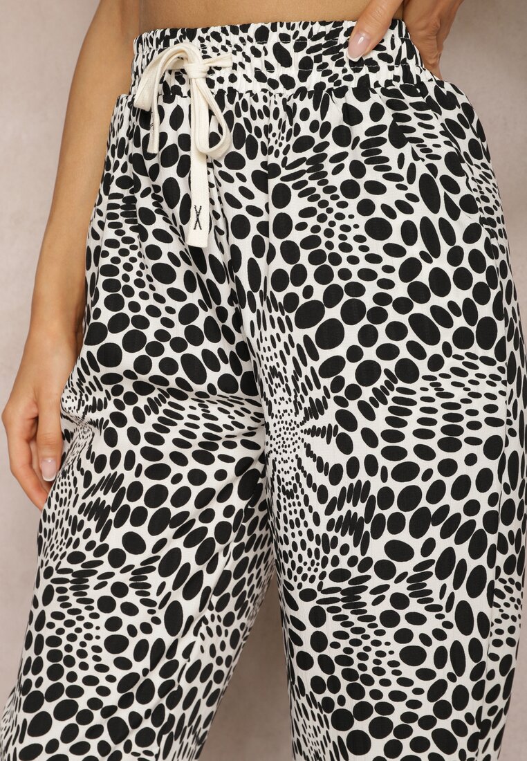Pantaloni Alb-Negri cu Elastic în Talie și Model Mozaic Tleana