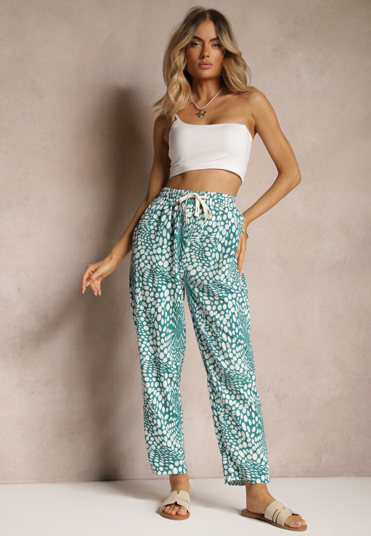 Pantaloni albaștri cu talie elastică și model mozaic Tleana