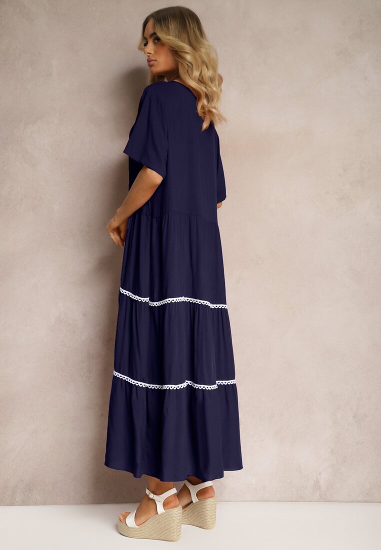 Rochie bleumarin din bumbac cu mânecă scurtă Marolla