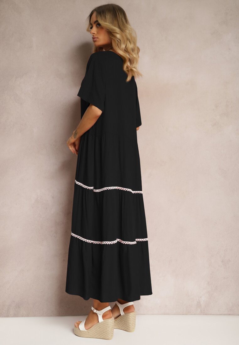 Czarna Sukienka z Bawełny z Krótkim Rękawem Marolla