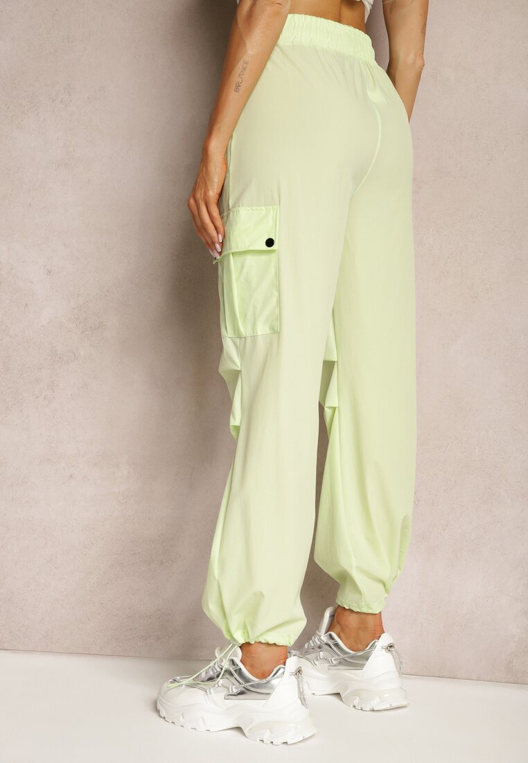 Pantaloni Verde deschis High Waist cu Buzunare Cargo și Elastic în Talie Elola