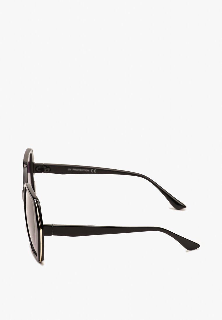 Czarne Okulary Przeciwsłoneczne Ozdobione Metalowymi Elementami z Lekkiego Tworzywa Menina
