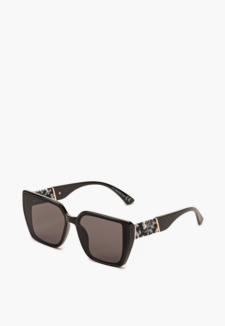 Ochelari de Soare Negri cu Rame Late și Ornamente Metalice Sollange