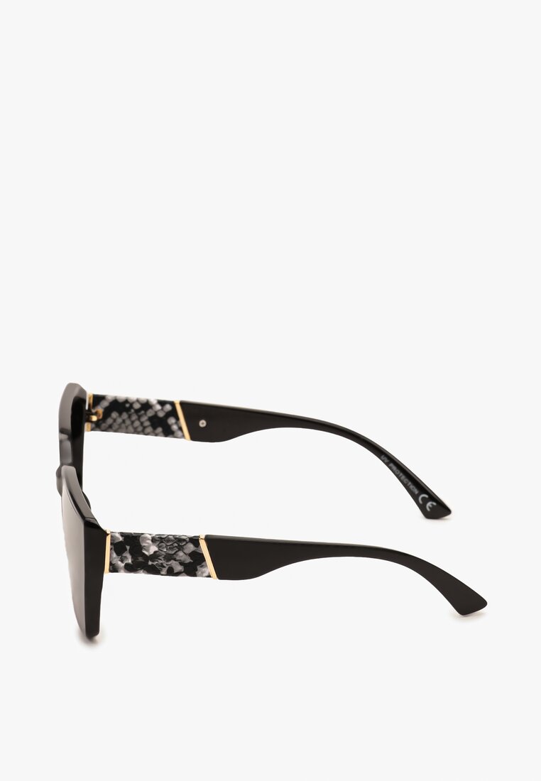 Ochelari de Soare Negri cu Rame Late și Ornamente Metalice Sollange