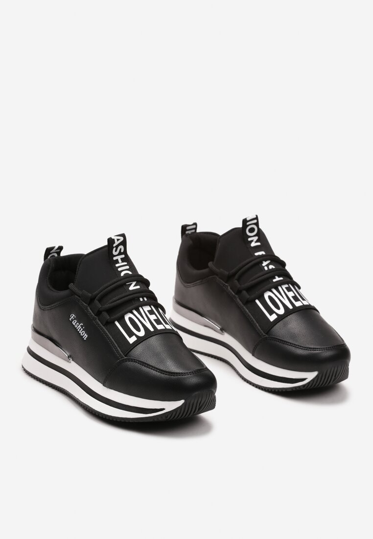 Czarne Wsuwane Sznurowane Sneakersy na Platformie Aplemia