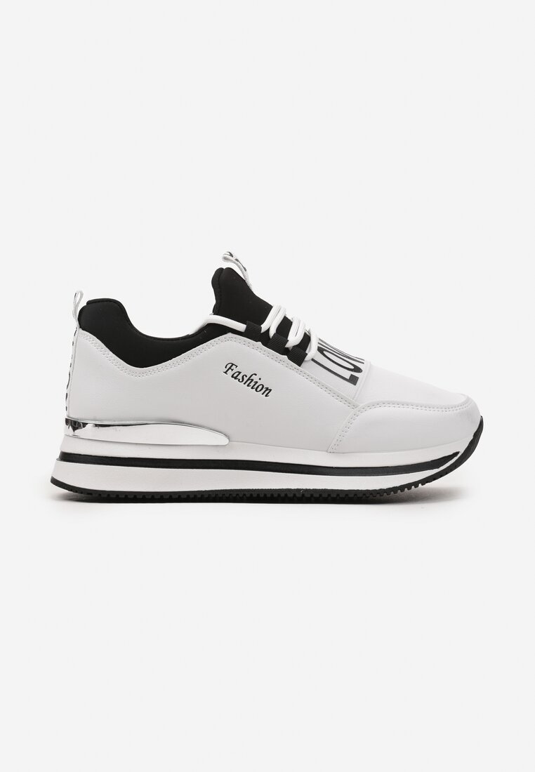Biało-Czarne Wsuwane Sznurowane Sneakersy na Platformie Aplemia