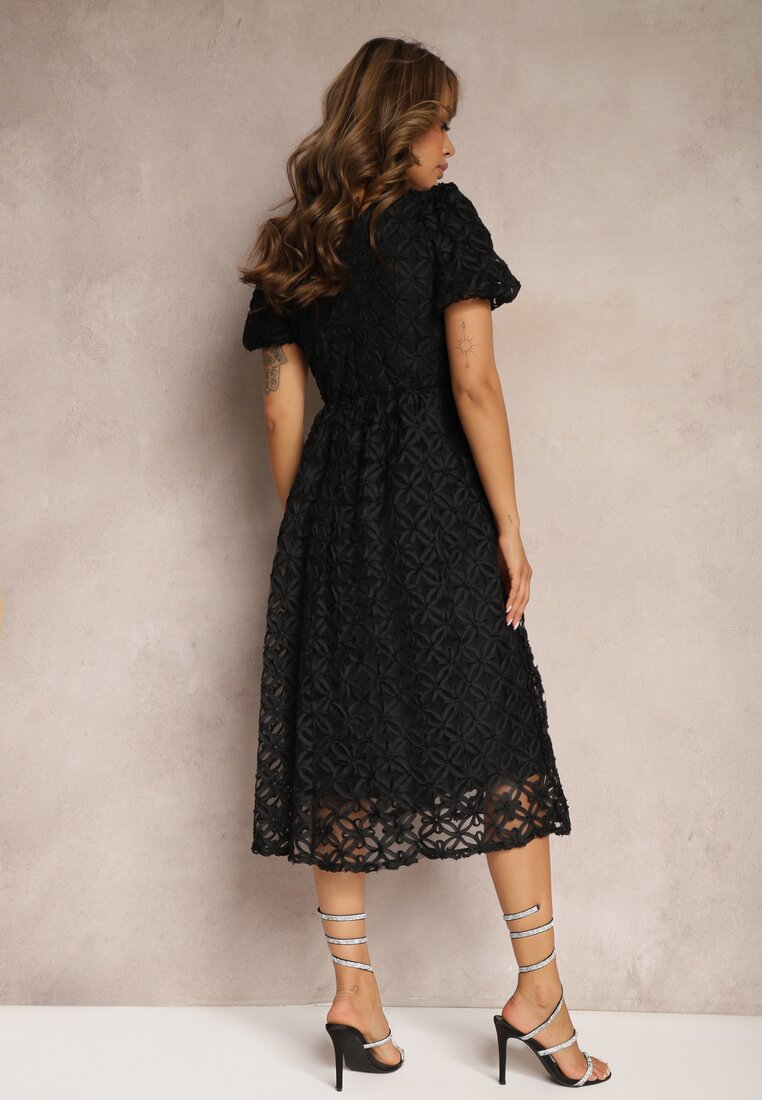 Rochie Neagră cu Tul cu Model Zorbia Cloș