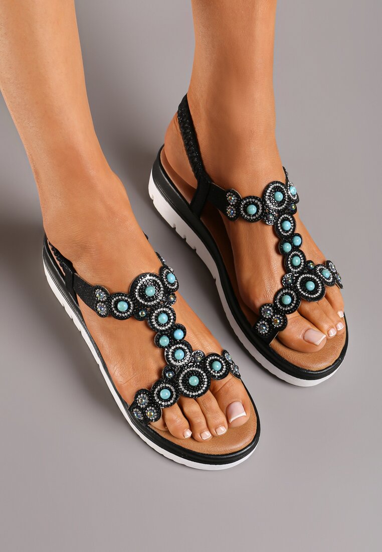 Sandale Negre Slip-On cu Platformă și Pietre Strass Cilbia