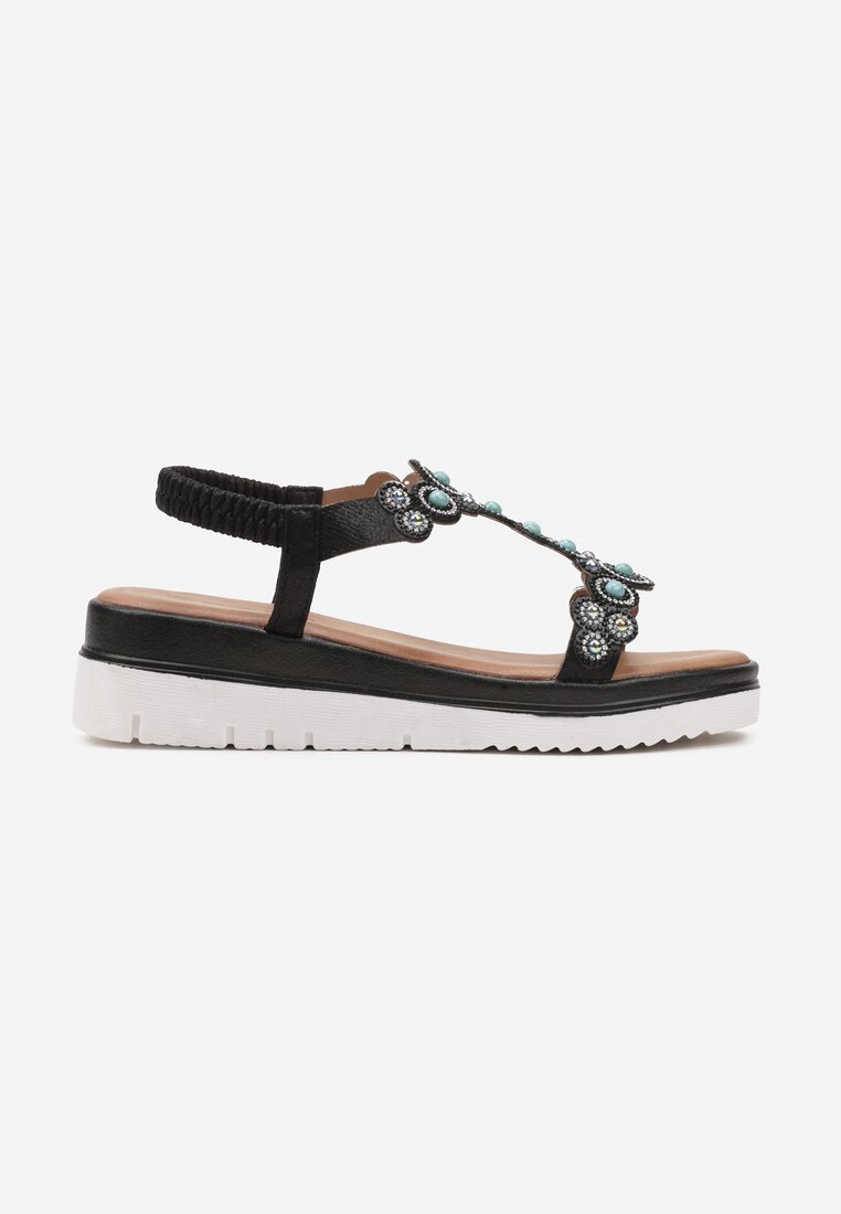 Sandale Negre Slip-On cu Platformă și Pietre Strass Cilbia