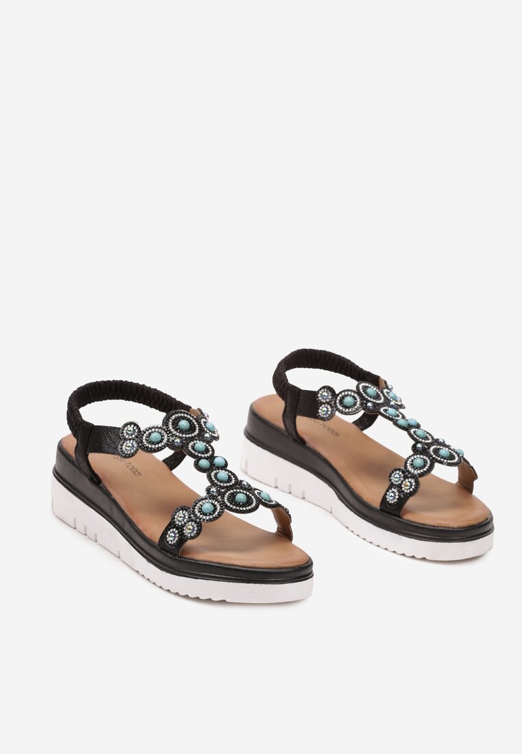 Sandale Negre Slip-On cu Platformă și Pietre Strass Cilbia