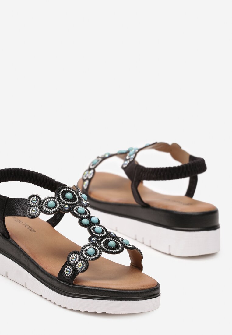 Sandale Negre Slip-On cu Platformă și Pietre Strass Cilbia