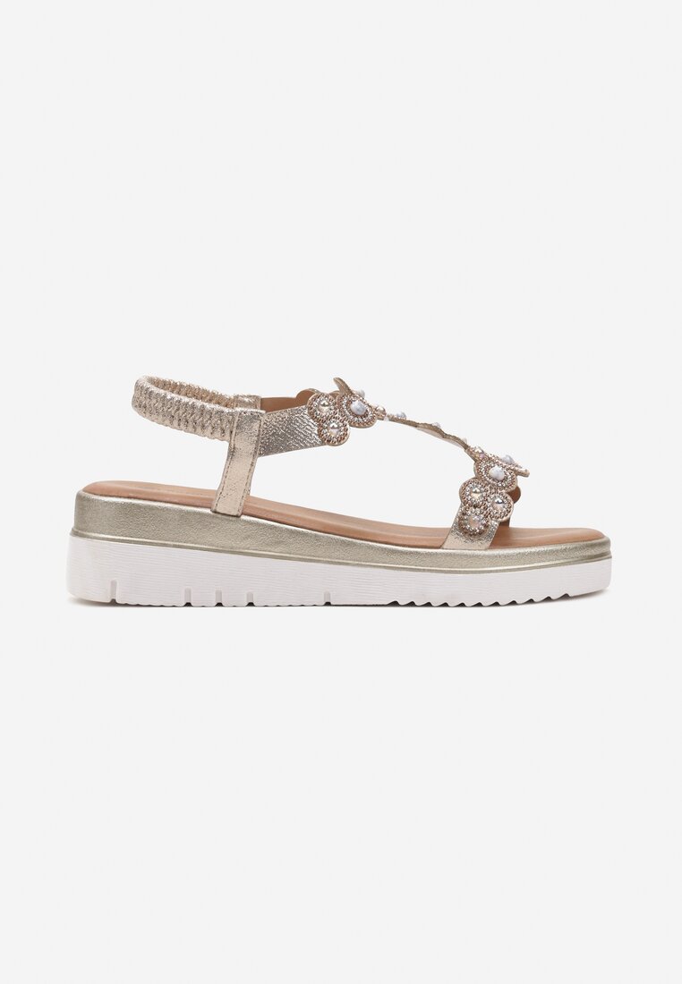 Sandale Aurii Slip-On cu Platformă și Pietre Strass Cilbia