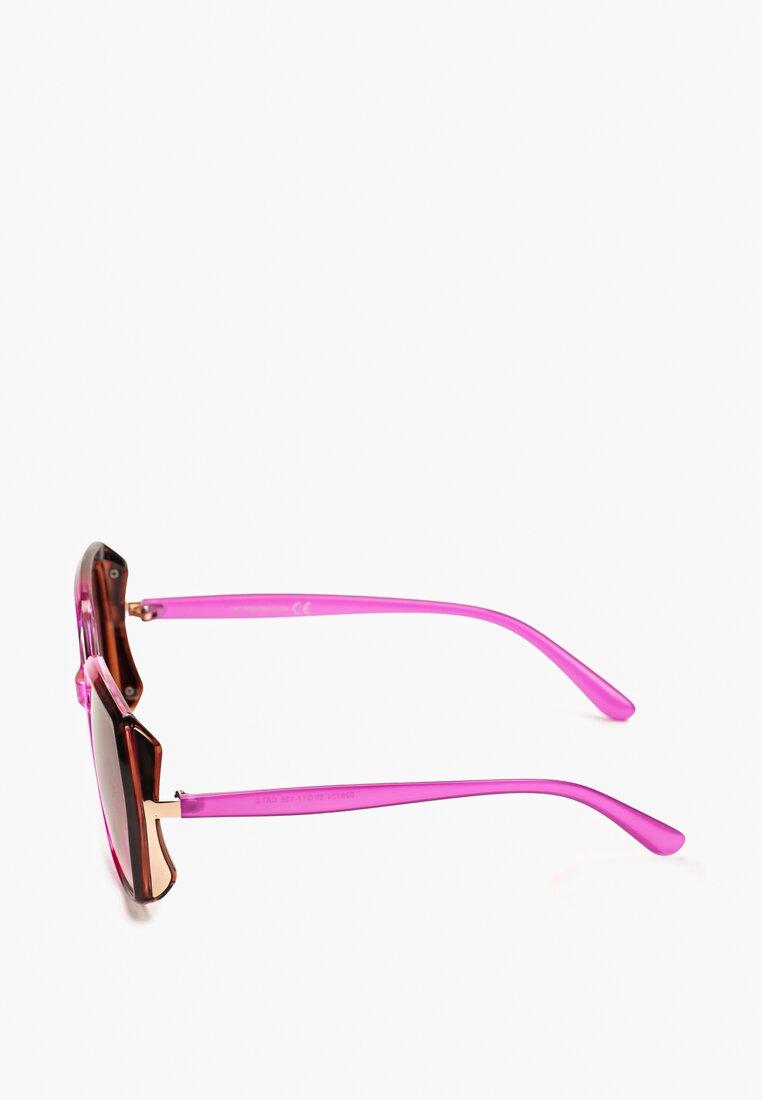 Fuksjowe Casualowe Okulary Przeciwsłoneczne z Filtrem UV Ozdobione Metalicznymi Elementami Tleira