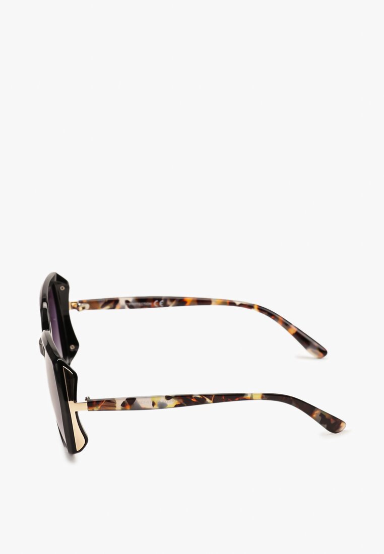 Czarne Casualowe Okulary Przeciwsłoneczne z Filtrem UV Ozdobione Metalicznymi Elementami Tleira