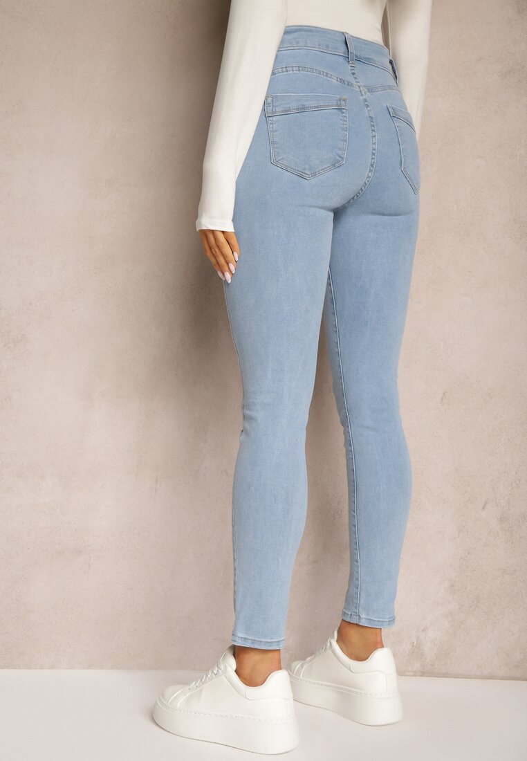 Jasnoniebieskie Casualowe Skinny Jeansy Push-Up z Przetarciami na Nogawkach Jrinna