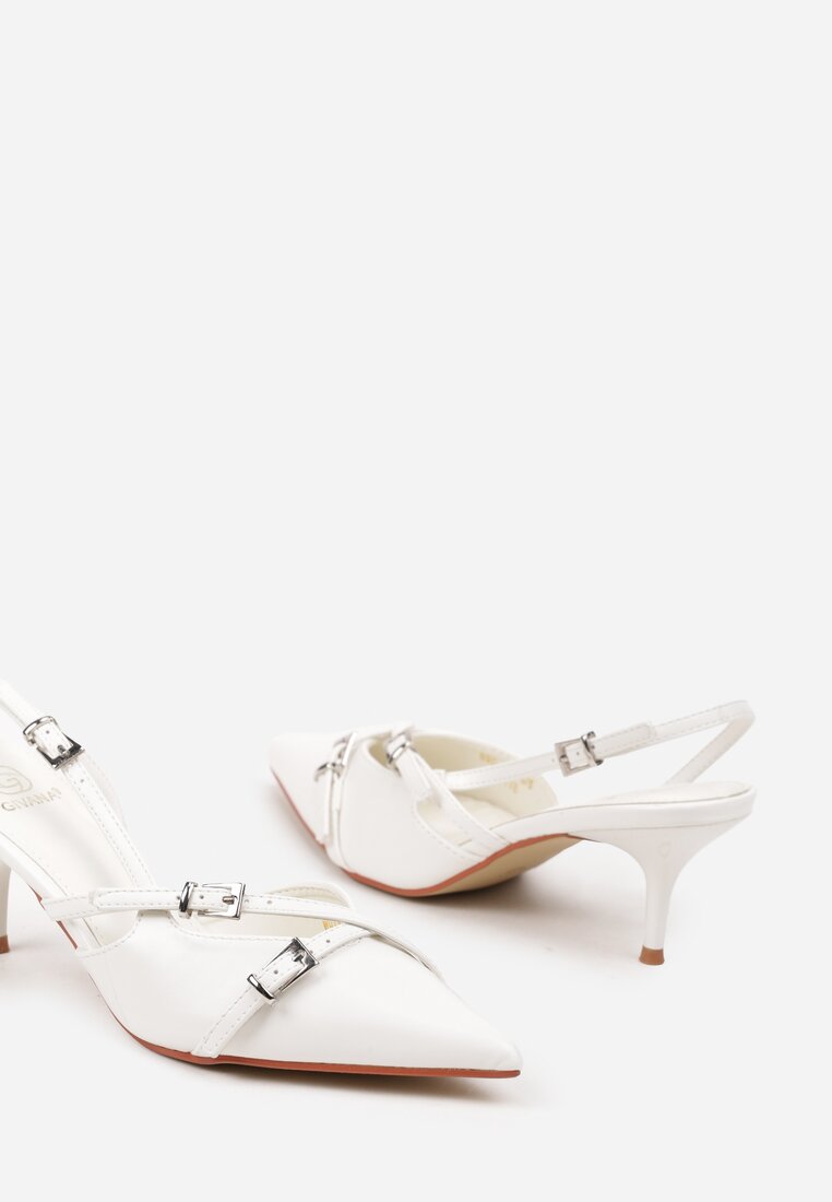 Białe Sandały na Niskiej Szpilce bez Pięty z Klamerkami Dimola