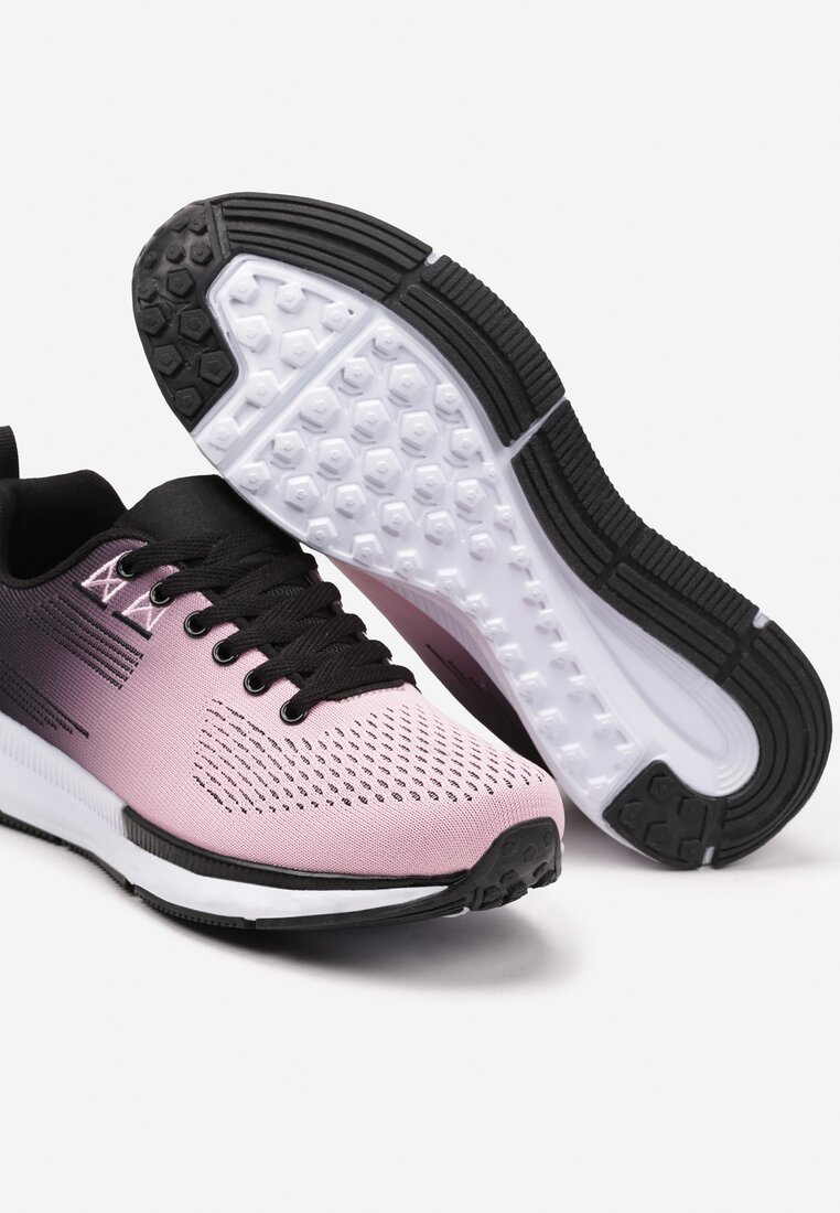 Różowo-Czarne Płaskie Casualowe Buty Sportowe Sneakersy ze Sznurowaniem i Perforacją Simonnia
