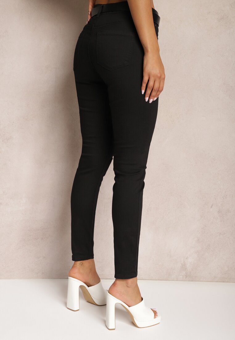 Czarne Jeansy Skinny High Waist z Przetarciami Lisbia
