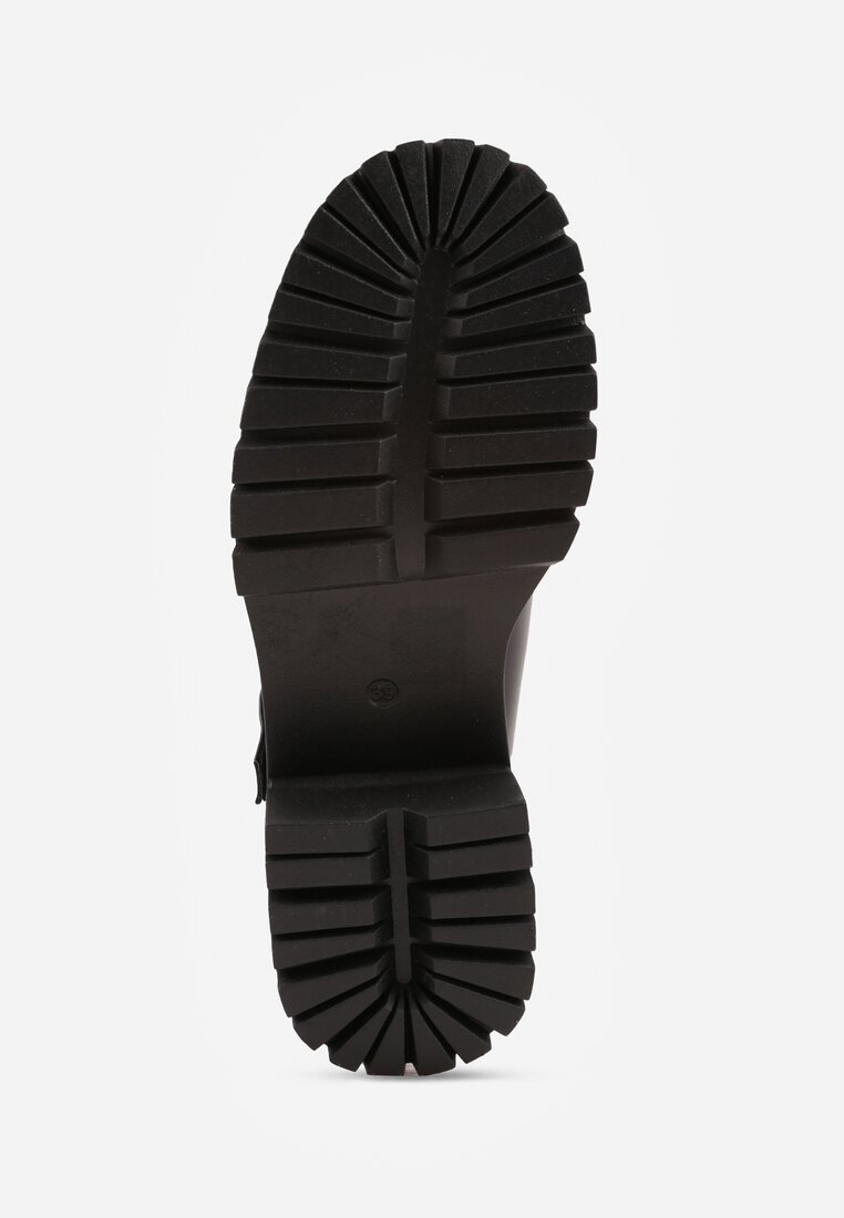 Czarne Półbuty Mary Jane na Słupku i Tłoczonej Platformie Evanelle