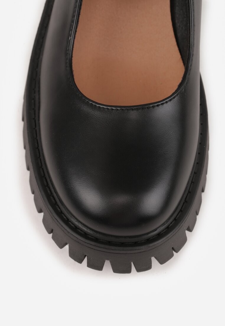 Czarne Półbuty Mary Jane na Słupku i Tłoczonej Platformie Evanelle