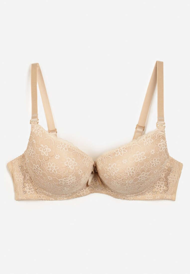 Sutien bej cu efect push-up cu dantelă delicată Xilemia