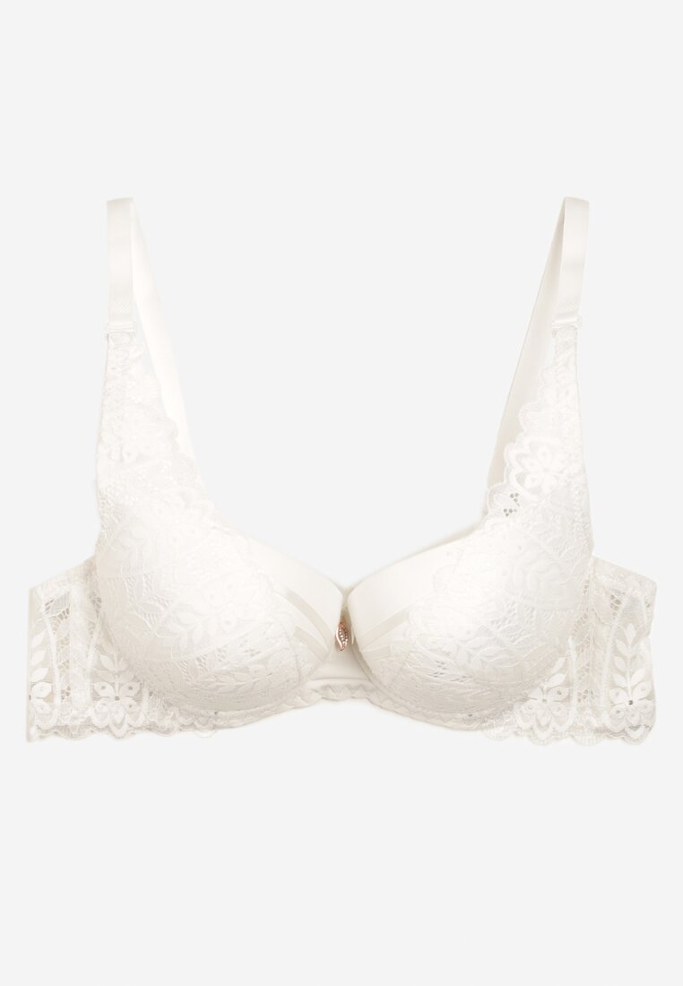 Sutien bej deschis cu efect push-up și dantelă Ivmeria