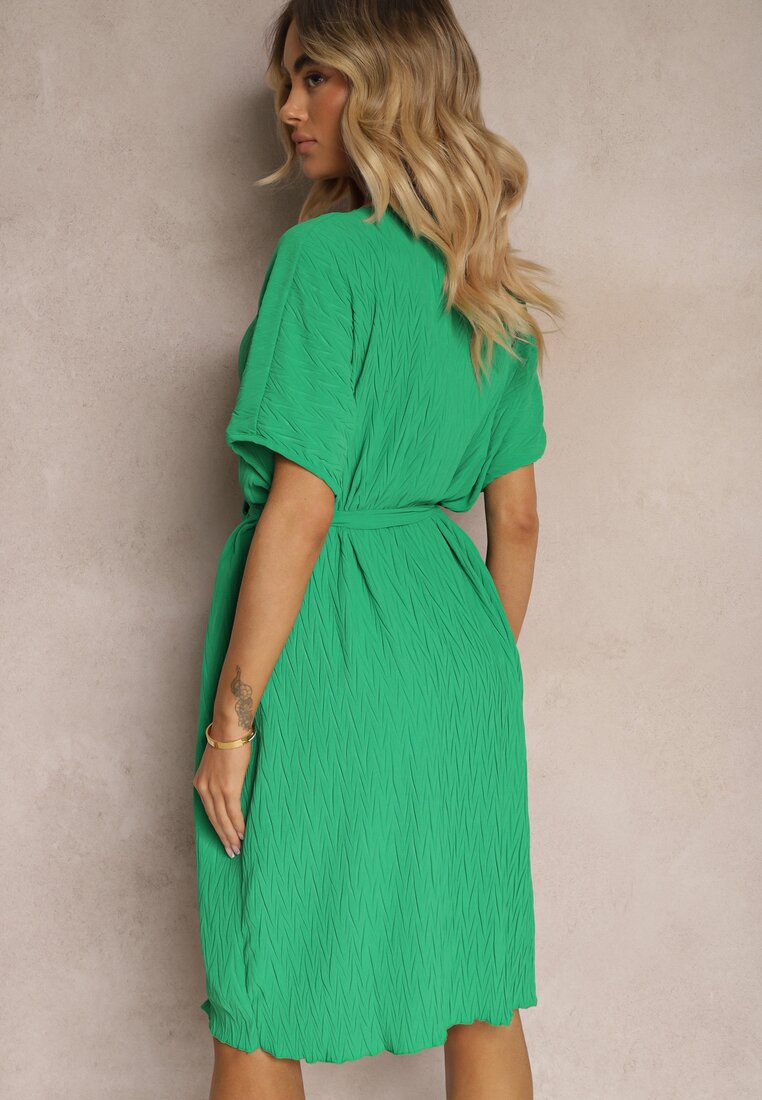 Rochie Verde cu Cutie Junolia Legată în Talie